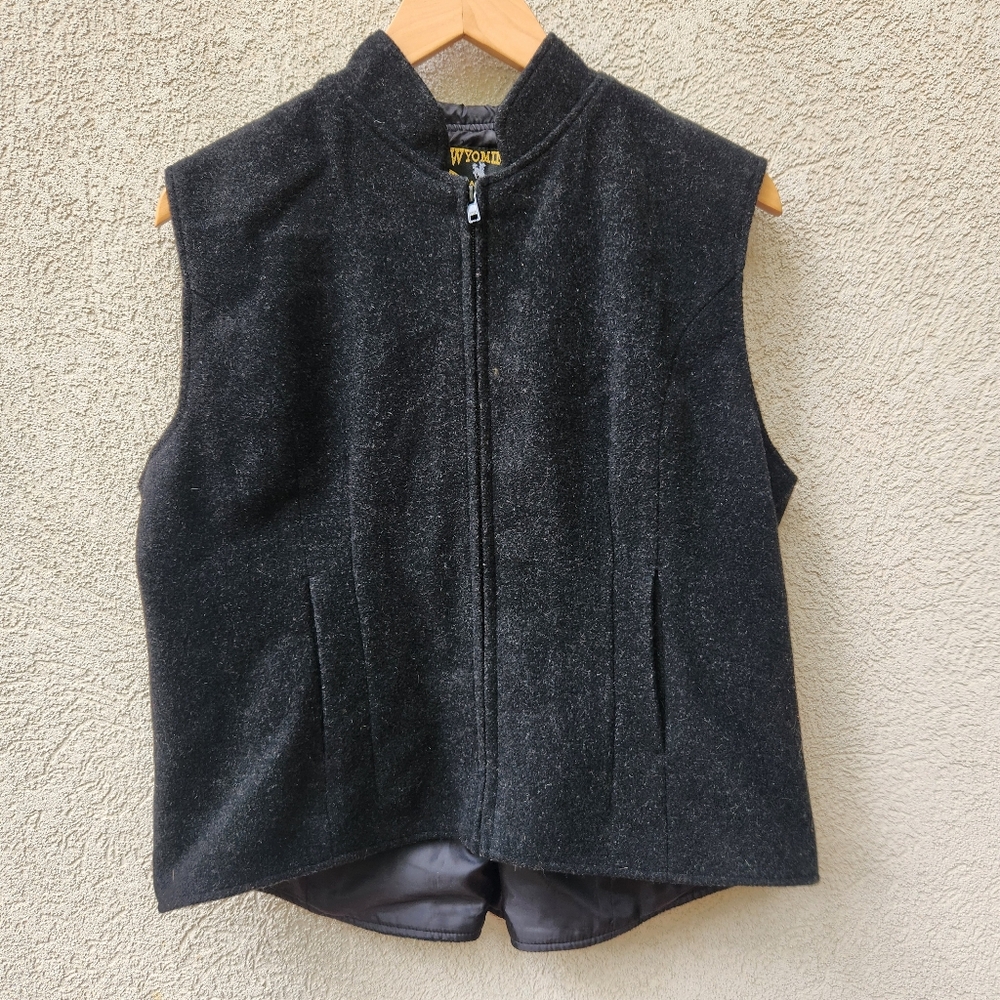 WYOMING TRADERS Men's Vest Size Large Black 100% Virgin Wool Western Pockets